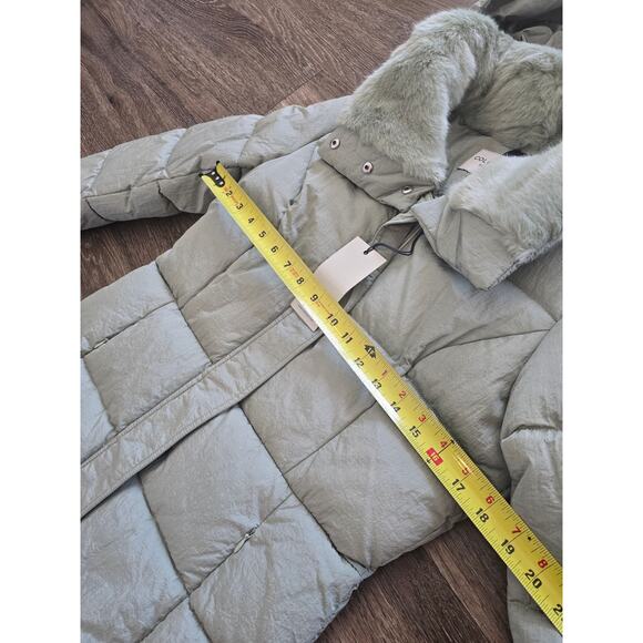 Cole Haan Signature Puffer Jacket XS Faux Fur Collar Green NWT Winter Coat - Picture 8 of 11